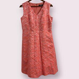 Ellen Tracy Coral Floral Jacquard Dress Size 10